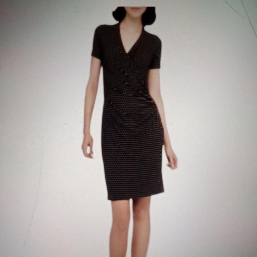 Norma Kamali Black and White Ruched Wrap Midi Dress Short Sleeve Womens Small